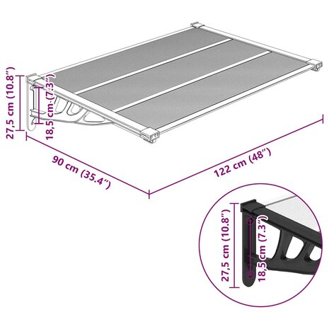 Deurluifel 122x90 cm polycarbonaat zwart en transparant 6