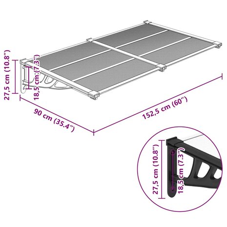 Deurluifel 152,5x90 cm polycarbonaat zwart en transparant 6
