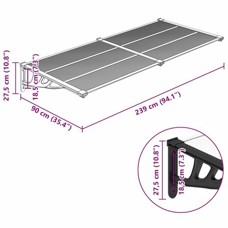 Deurluifel 239x90 cm polycarbonaat zwart en transparant 6