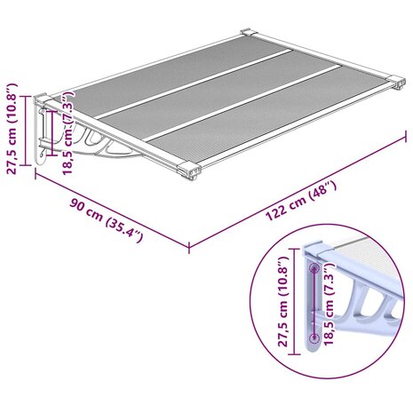 Deurluifel 122x90 cm polycarbonaat grijs en transparant 6