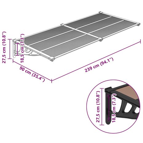 Deurluifel 239x90 cm polycarbonaat zwart 6