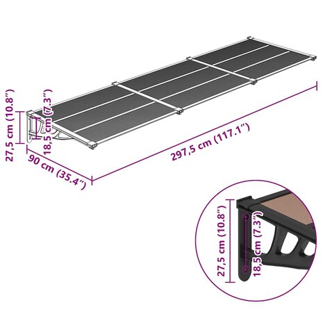 Deurluifel 297,5x90 cm polycarbonaat zwart 6
