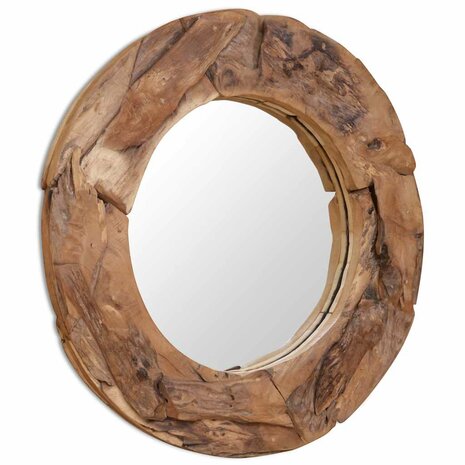 Decoratieve spiegel rond 80 cm teakhout 3