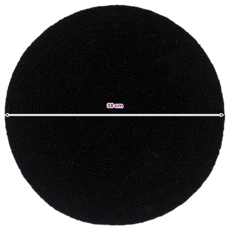 Placemats 4 st rond 38 cm katoen effen zwart  5