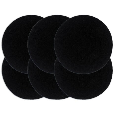 Placemats 6 st rond 38 cm katoen effen zwart  1