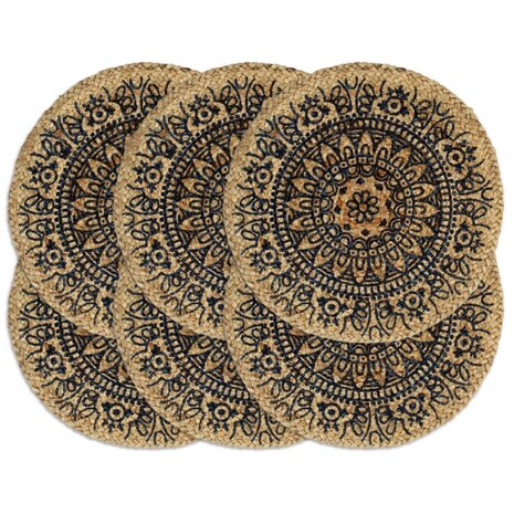 Placemats 6 st rond 38 cm jute donkerblauw 1