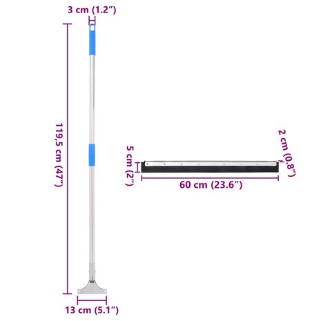 Vloerwisser 60x122,5 cm staal en rubber 8