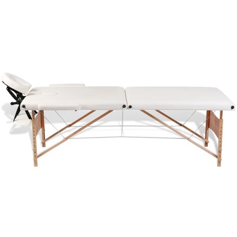 Inklapbare massagetafel 2 zones met houten frame (creme) 5