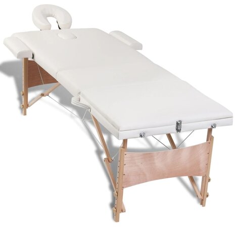 Inklapbare massagetafel 3 zones met houten frame (creme) 5