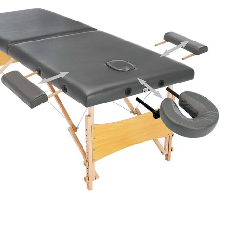 Massagetafel met 2 zones 186x68 cm houten frame antraciet 4