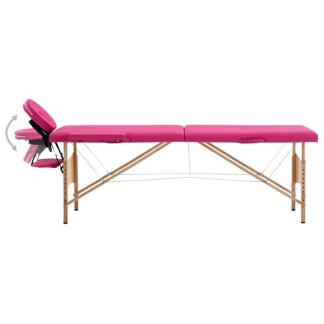 Massagetafel inklapbaar 2 zones hout roze 3