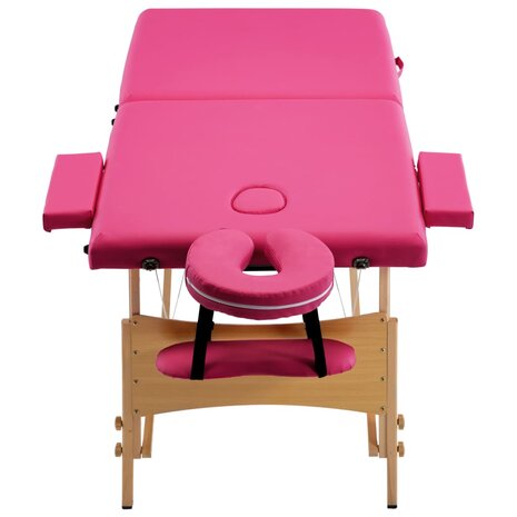 Massagetafel inklapbaar 2 zones hout roze 4
