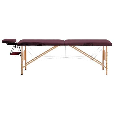 Massagetafel inklapbaar 2 zones hout wijnpaars 2