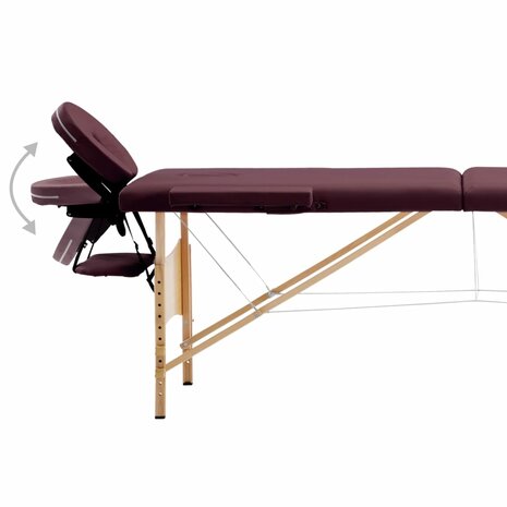 Massagetafel inklapbaar 2 zones hout wijnpaars 3