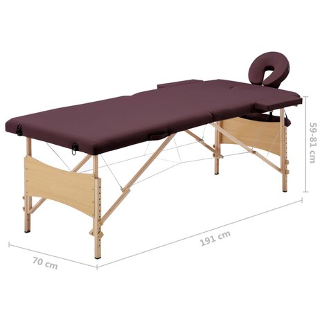 Massagetafel inklapbaar 2 zones hout wijnpaars 9