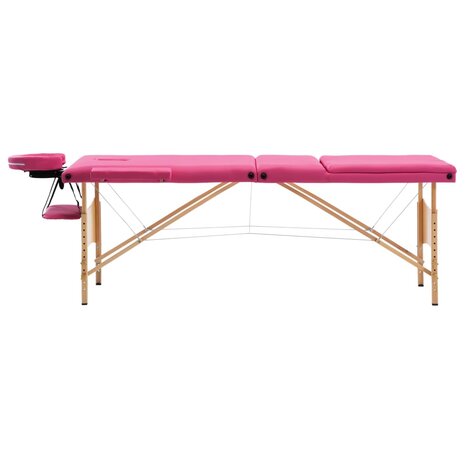 Massagetafel inklapbaar 3 zones hout roze 2