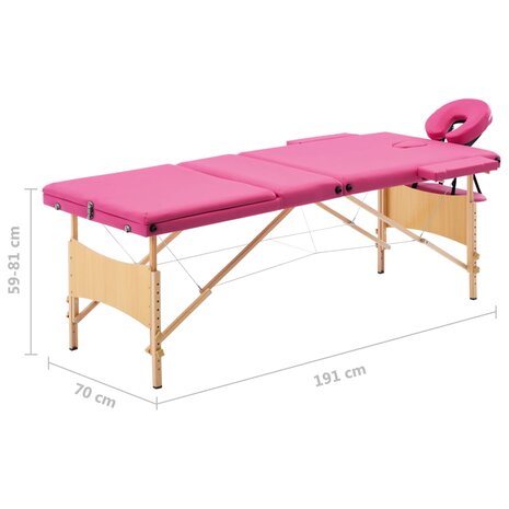 Massagetafel inklapbaar 3 zones hout roze 9