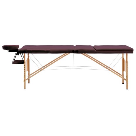 Massagetafel inklapbaar 3 zones hout wijnpaars 2