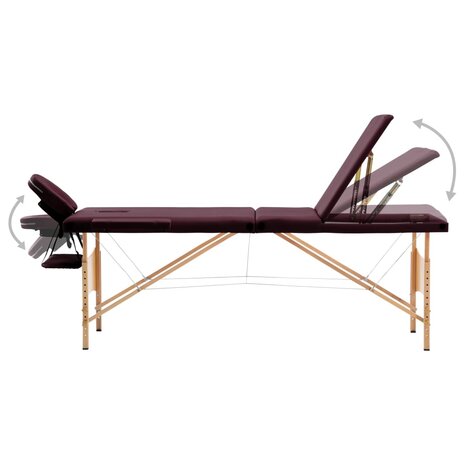 Massagetafel inklapbaar 3 zones hout wijnpaars 3