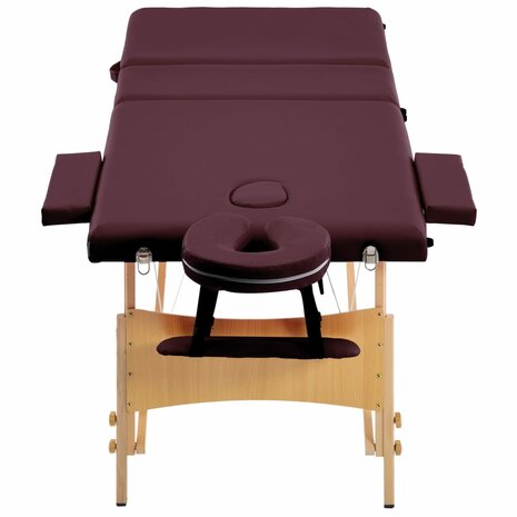 Massagetafel inklapbaar 3 zones hout wijnpaars 4