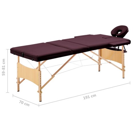 Massagetafel inklapbaar 3 zones hout wijnpaars 9