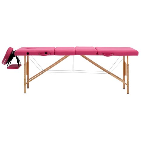 Massagetafel inklapbaar 4 zones hout roze 3