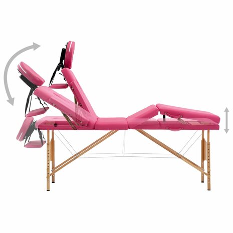 Massagetafel inklapbaar 4 zones hout roze 4