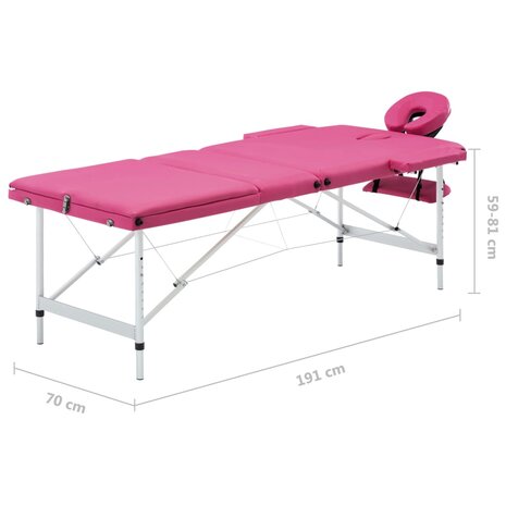 Massagetafel inklapbaar 3 zones aluminum roze 9