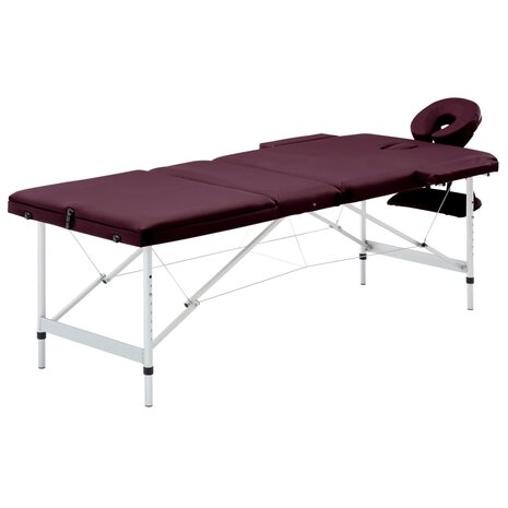 Massagetafel inklapbaar 3 zones aluminum wijnpaars 1