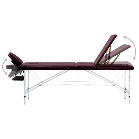 Massagetafel inklapbaar 3 zones aluminum wijnpaars 3