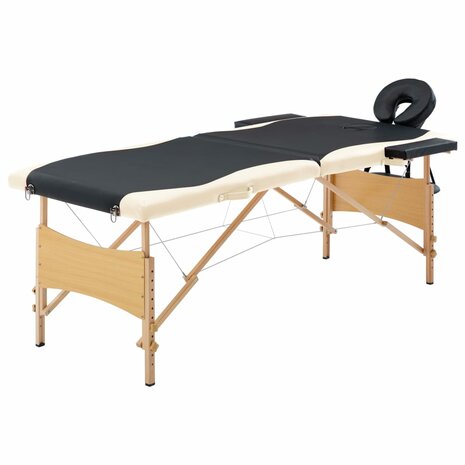Massagetafel inklapbaar 2 zones hout zwart en beige 1