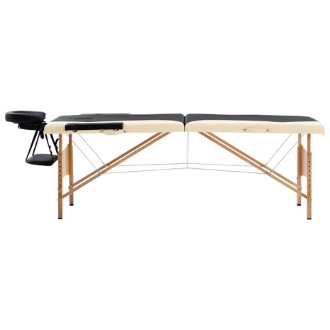 Massagetafel inklapbaar 2 zones hout zwart en beige 2