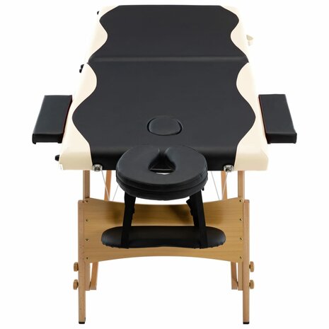 Massagetafel inklapbaar 2 zones hout zwart en beige 4