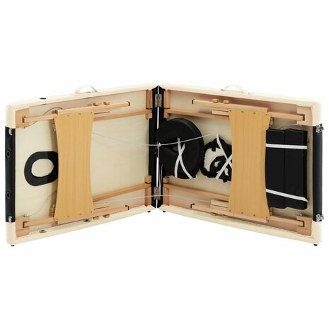 Massagetafel inklapbaar 2 zones hout zwart en beige 6