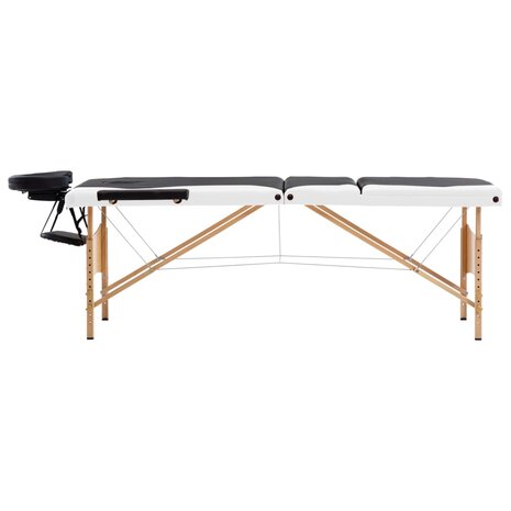Massagetafel inklapbaar 3 zones hout zwart en wit 2