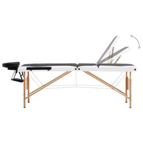 Massagetafel inklapbaar 3 zones hout zwart en wit 3