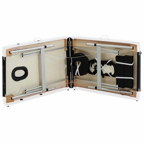 Massagetafel inklapbaar 2 zones aluminium zwart en wit 6