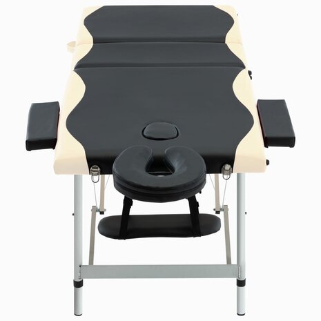 Massagetafel inklapbaar 3 zones aluminium zwart en beige 2