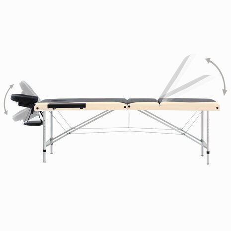 Massagetafel inklapbaar 3 zones aluminium zwart en beige 4