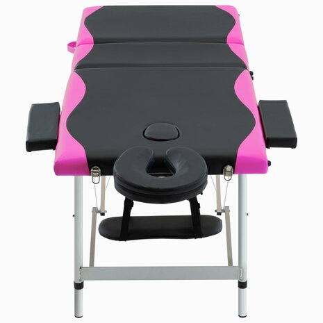 Massagetafel inklapbaar 3 zones aluminium zwart en roze 2