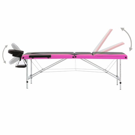 Massagetafel inklapbaar 3 zones aluminium zwart en roze 4