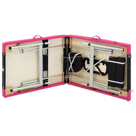 Massagetafel inklapbaar 3 zones aluminium zwart en roze 7