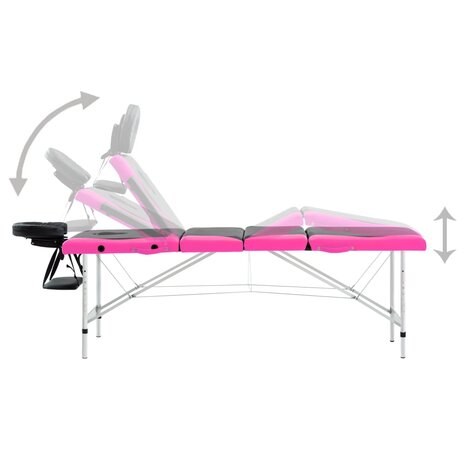 Massagetafel inklapbaar 4 zones aluminium zwart en roze 4