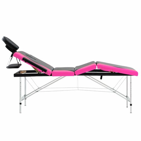 Massagetafel inklapbaar 4 zones aluminium zwart en roze 5