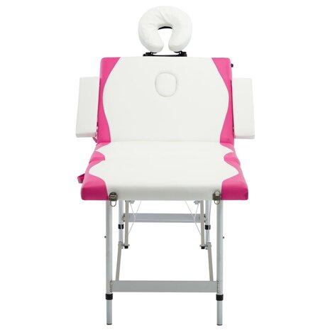 Massagetafel inklapbaar 4 zones aluminium wit en roze 2