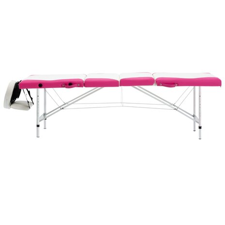 Massagetafel inklapbaar 4 zones aluminium wit en roze 3