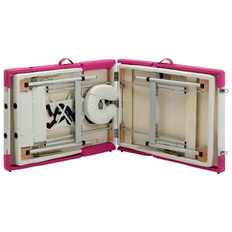 Massagetafel inklapbaar 4 zones aluminium wit en roze 8