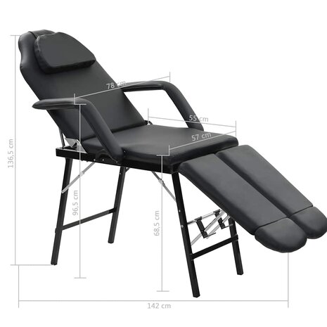 Gezichtsbehandelstoel draagbaar 185x78x76 cm kunstleer zwart 9
