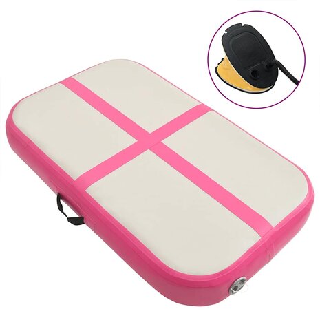 Gymnastiekmat met pomp opblaasbaar 60x100x15 cm PVC roze 1