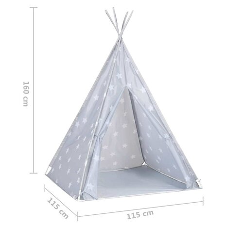 Kinder Tipi Tent met tas 115x115x160 cm polyester grijs 8